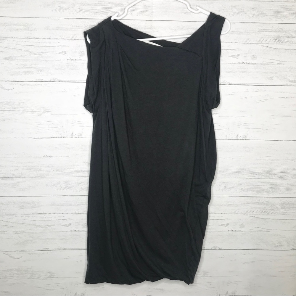 Dark Gray Pleated Asymmetrical Tunic Tank Top